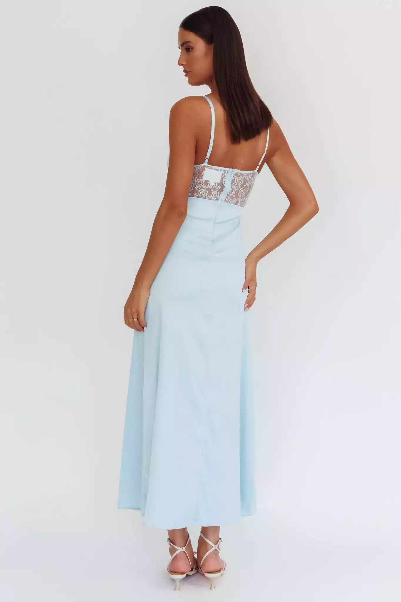 Gorgeous unlined twisted detail lace corset with adjustable shoulder straps and back zipper Prom Dresses