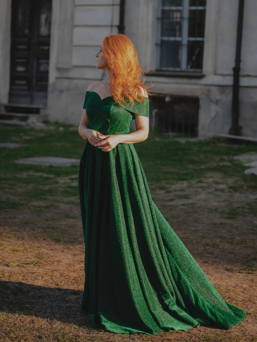 Off The Shoulder Sweetheart Glitter A Line Prom Dresses