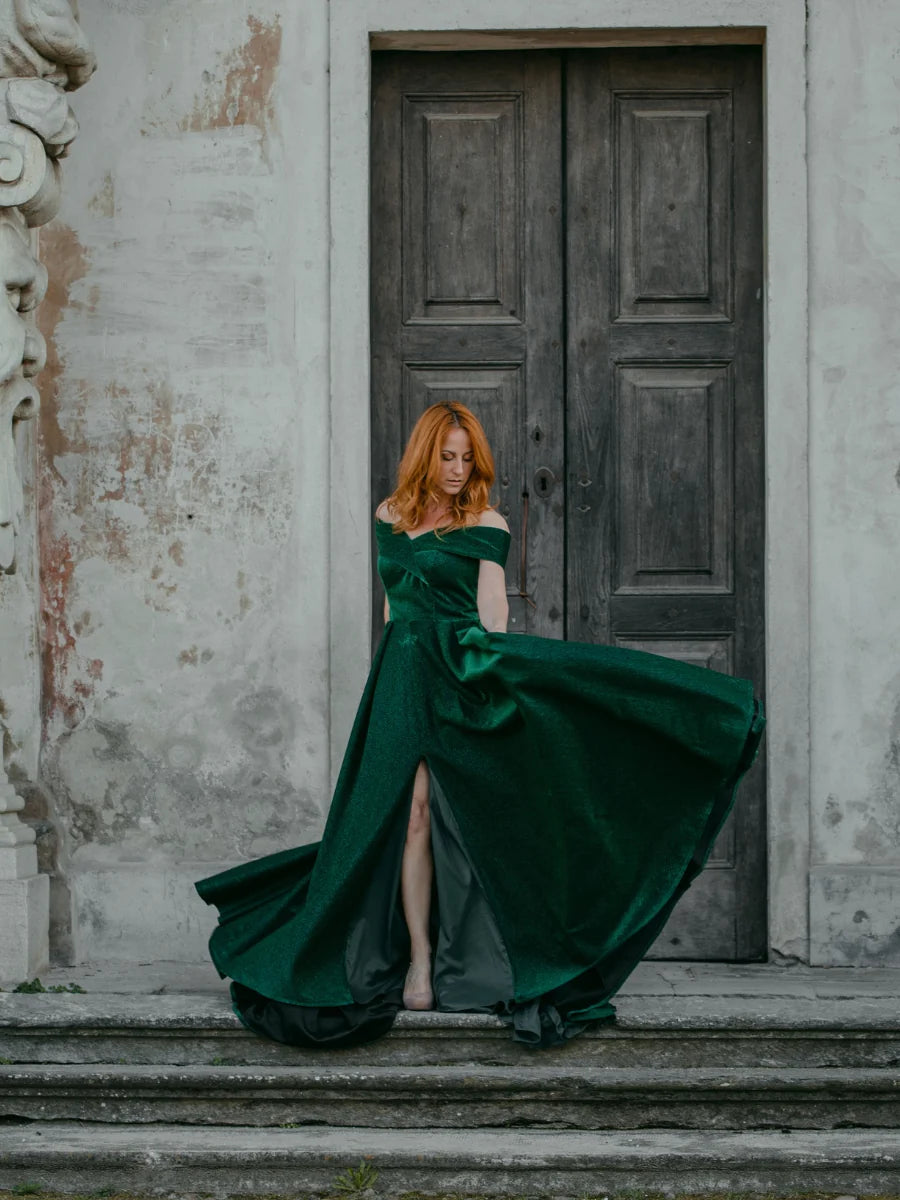 Off The Shoulder Sweetheart Glitter A Line Prom Dresses