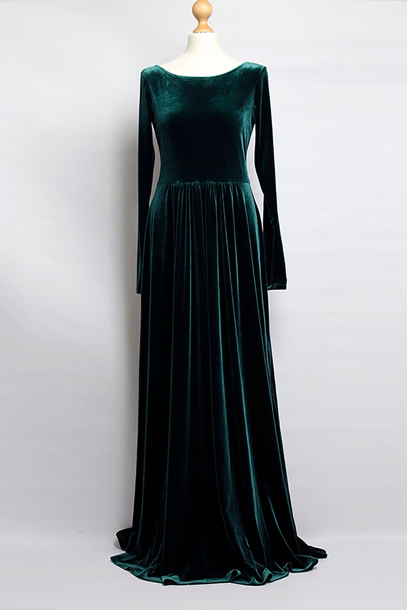 Green Velvet Maxi Dress Velvet Party Dress Maxi Dress Long Sleeves With High Slit Sash Waistband Long Dress Green dress
