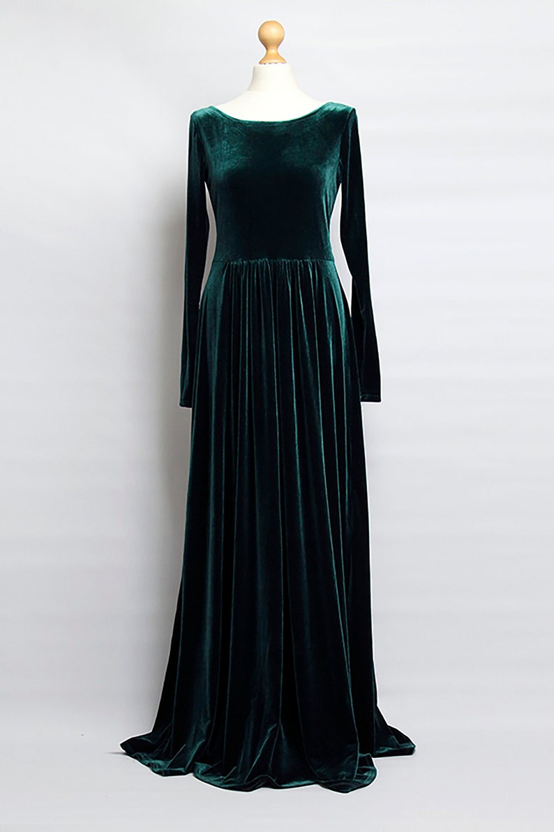 Green Velvet Maxi Dress Velvet Party Dress Maxi Dress Long Sleeves With High Slit Sash Waistband Long Dress Green dress
