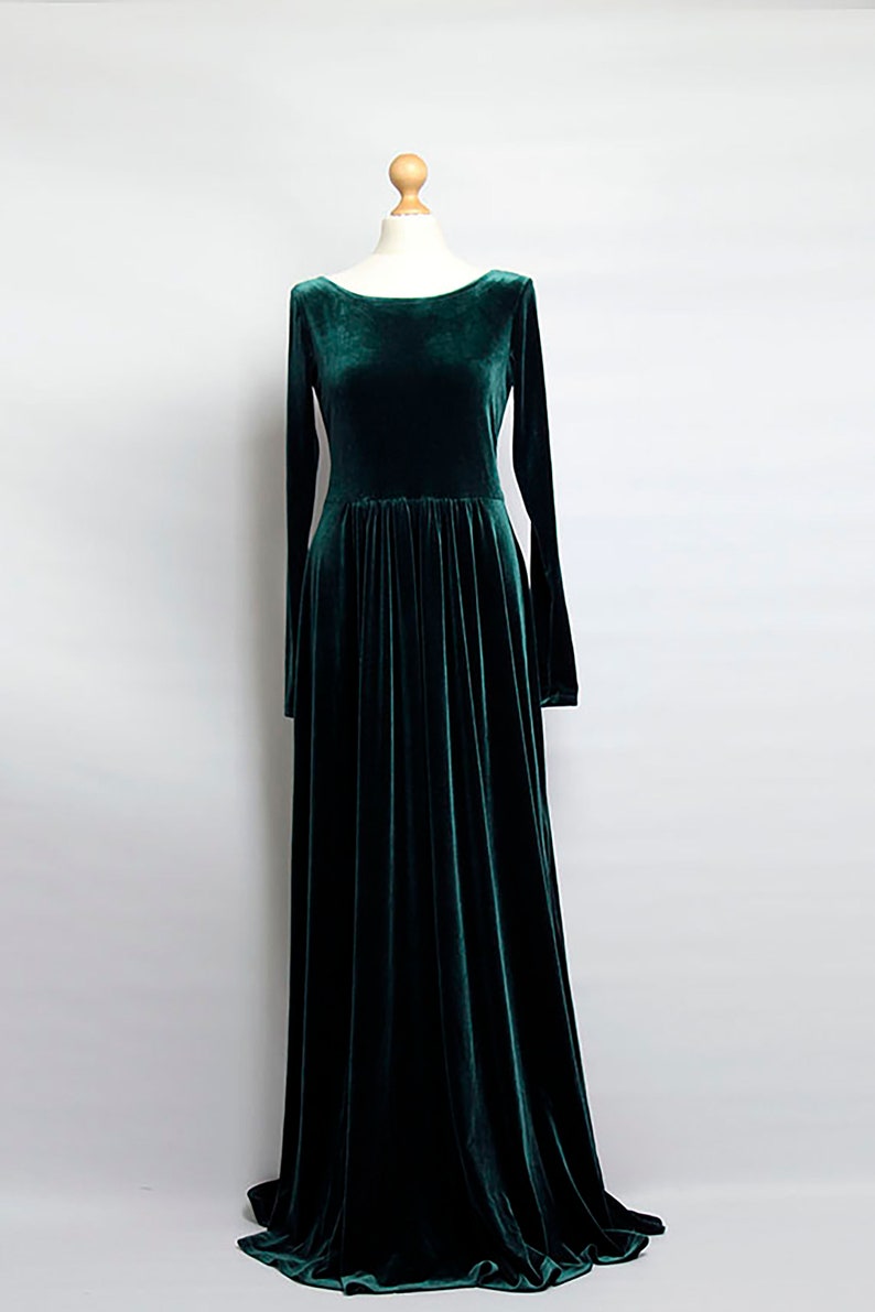 Green Velvet Maxi Dress Velvet Party Dress Maxi Dress Long Sleeves With High Slit Sash Waistband Long Dress Green dress
