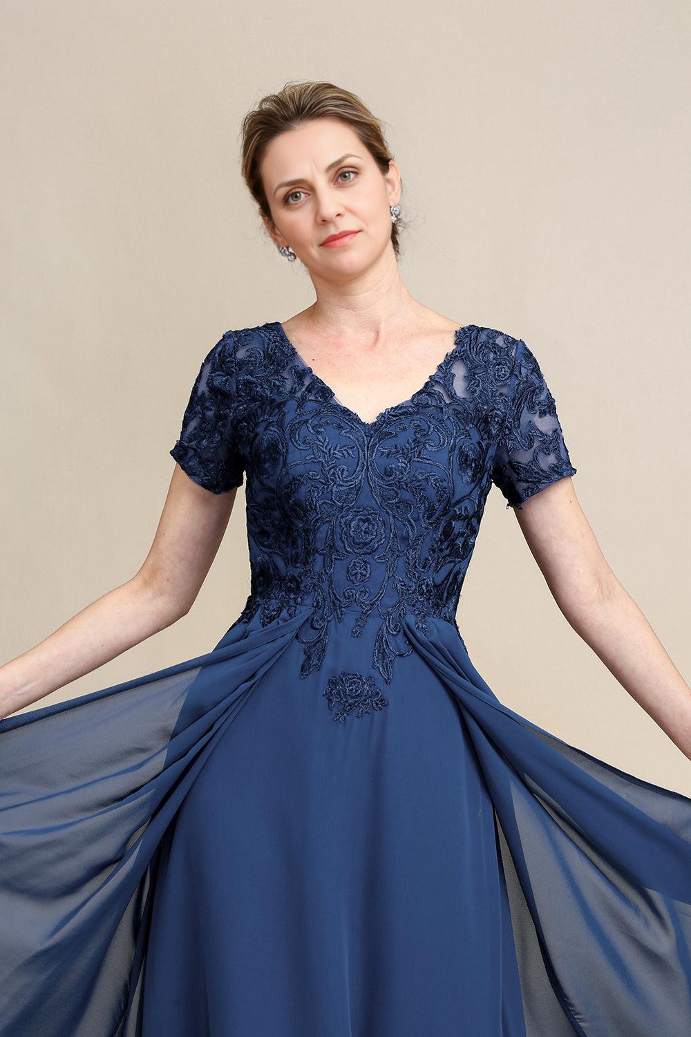 A Line V Neck Long Mother of Bride Dress with Appliques