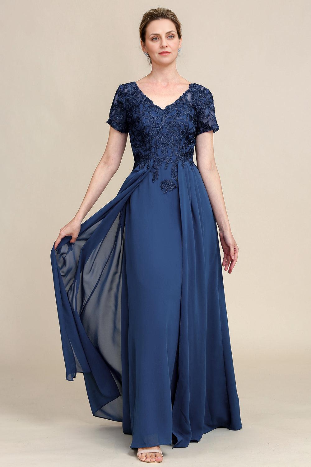A Line V Neck Long Mother of Bride Dress with Appliques