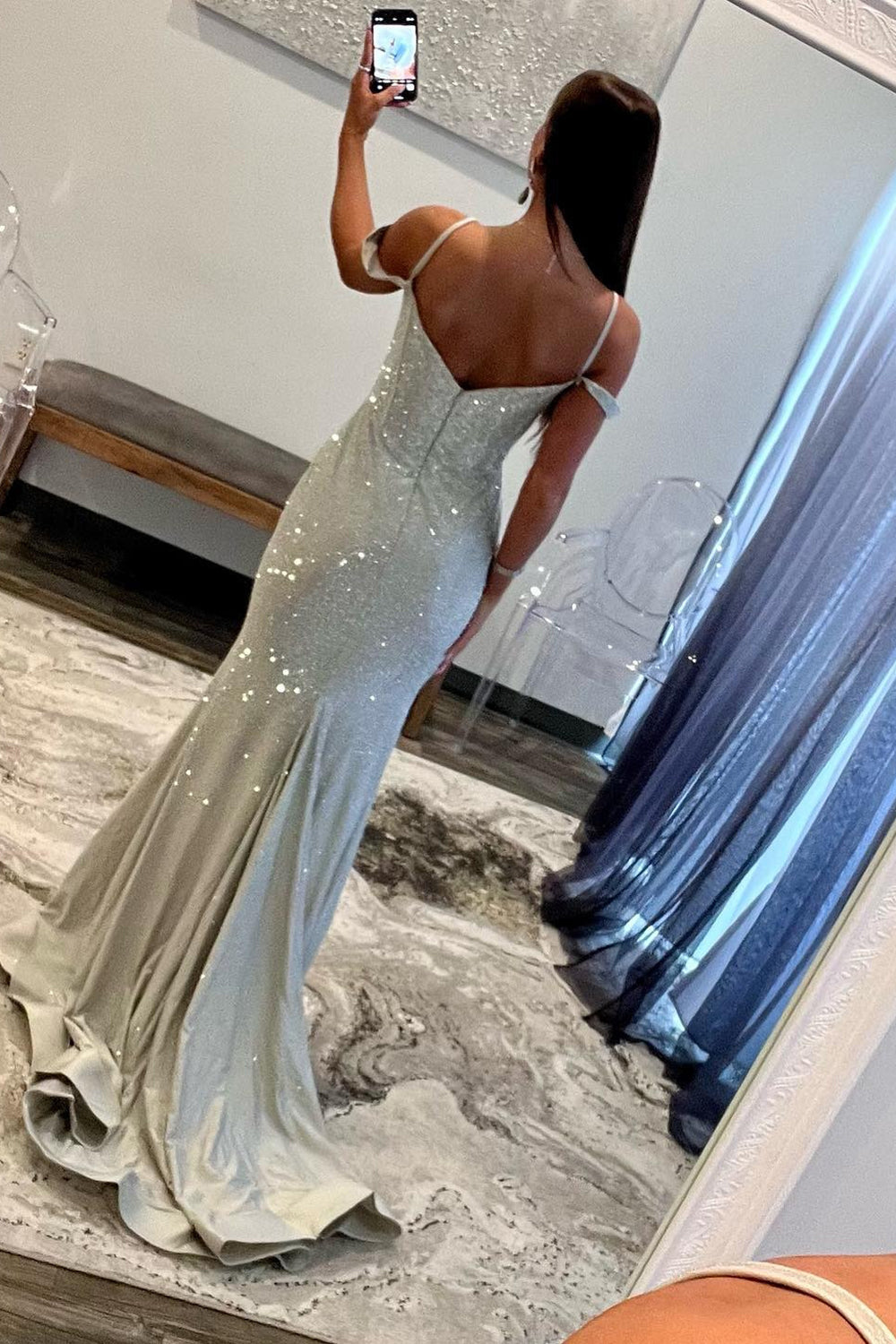 Off The Shoulder Long Corset Beaded Prom Dress With Slit