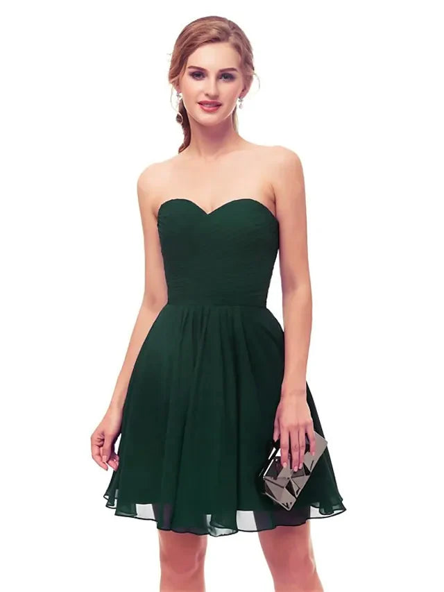 DingjiA-Line Minimalist Sexy Engagement Cocktail Party Dress Strapless Sleeveless Knee Length Stretch Fabric with Sleek
