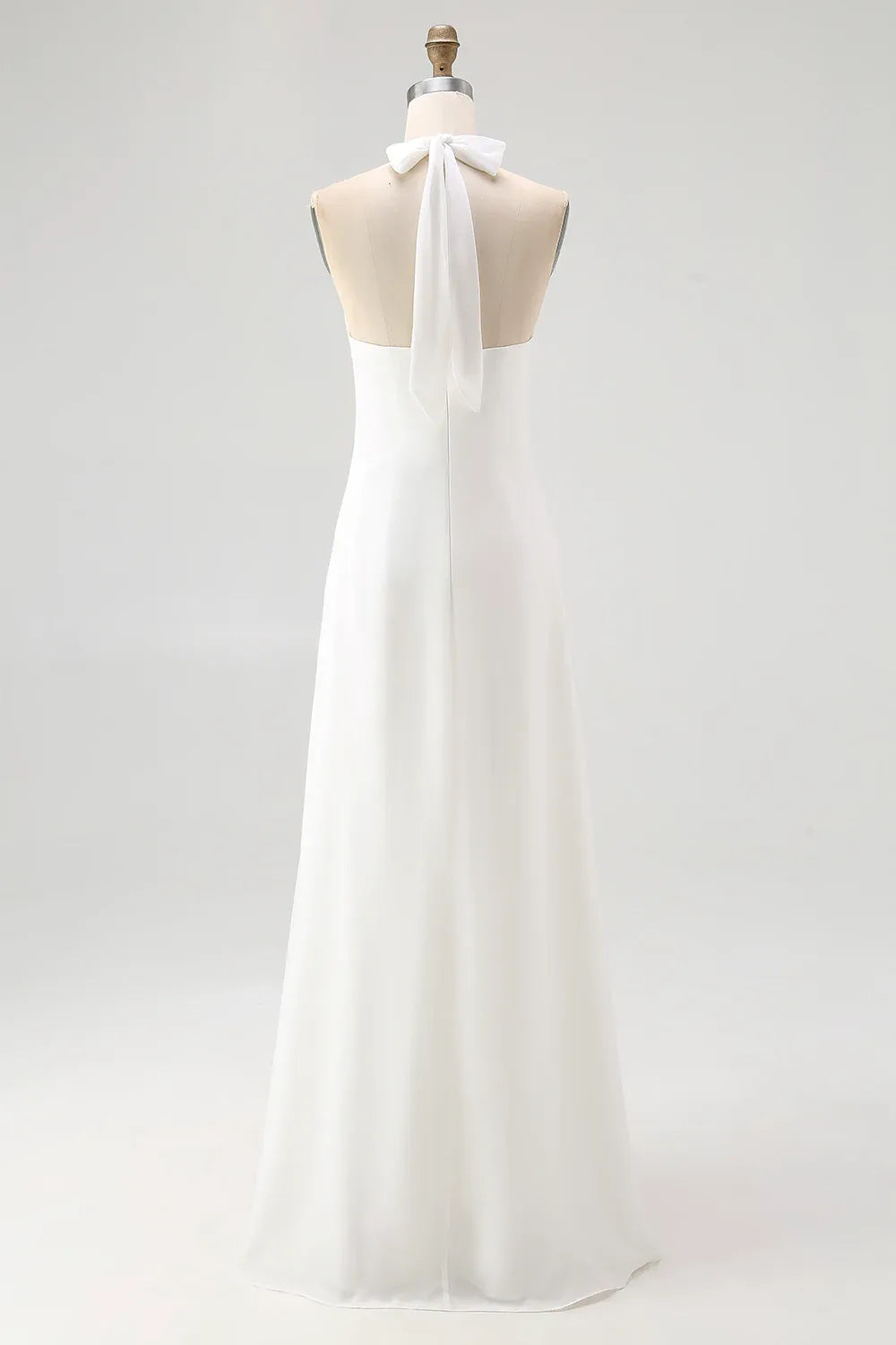 Halter Neck Chiffon A-Line Wedding Dress with Bow Back - Beach Bridal Gown