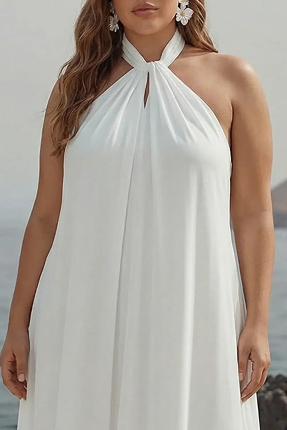 Halter Neck Chiffon A-Line Wedding Dress with Bow Back - Beach Bridal Gown