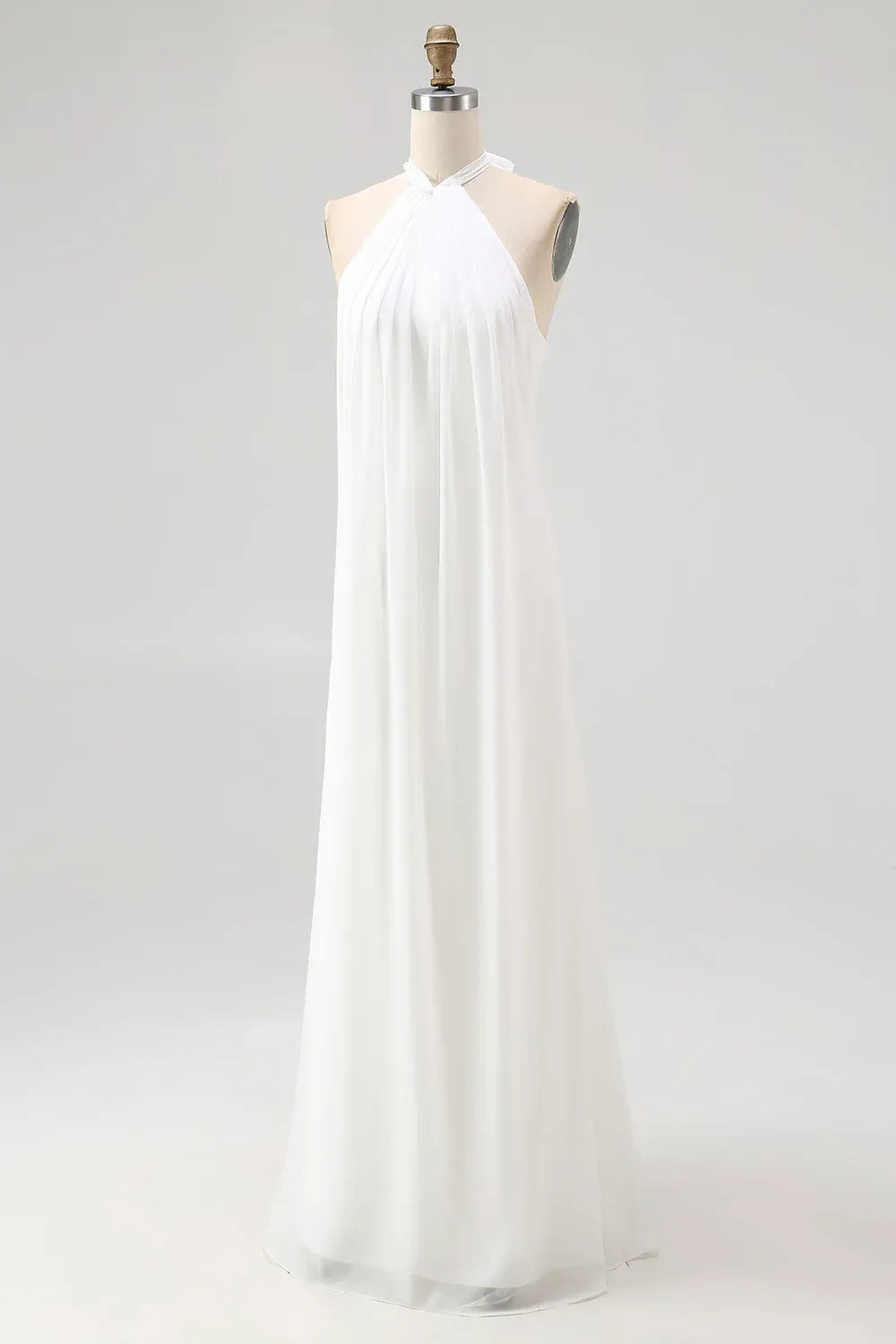Halter Neck Chiffon A-Line Wedding Dress with Bow Back - Beach Bridal Gown