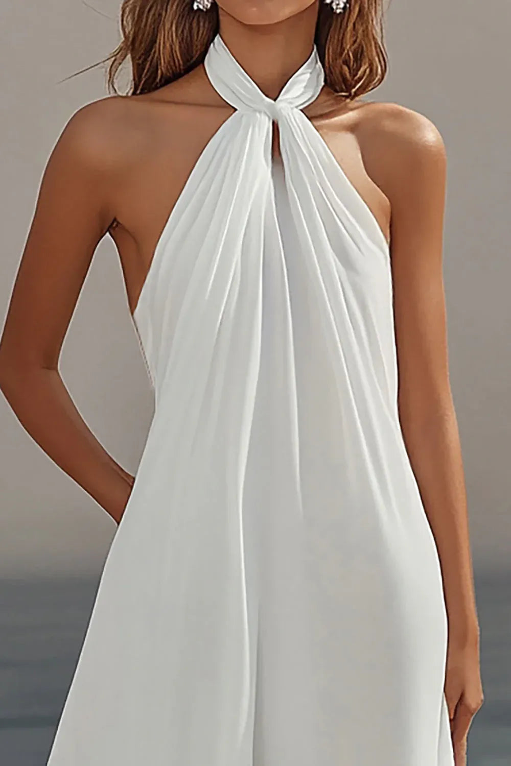 Halter Neck Chiffon A-Line Wedding Dress with Bow Back - Beach Bridal Gown