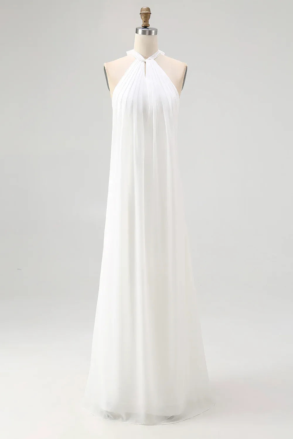 Halter Neck Chiffon A-Line Wedding Dress with Bow Back - Beach Bridal Gown