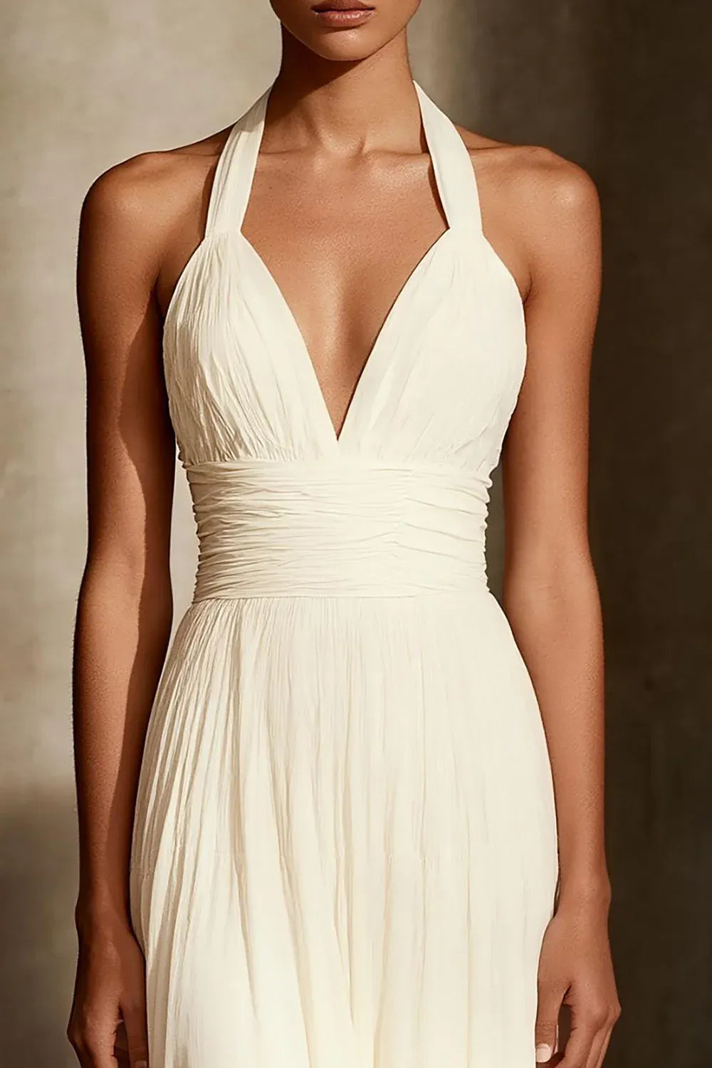 Halter Neck Chiffon A-Line Wedding Dress with Cross-Back Detail - Elegant Bridal Gown