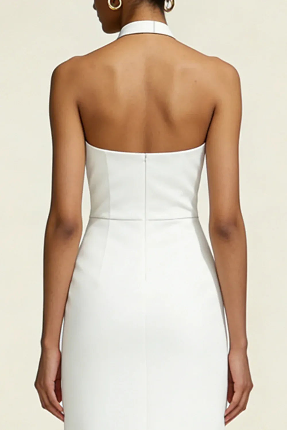 Halter Neck Open Back Crepe Midi Wedding Dress