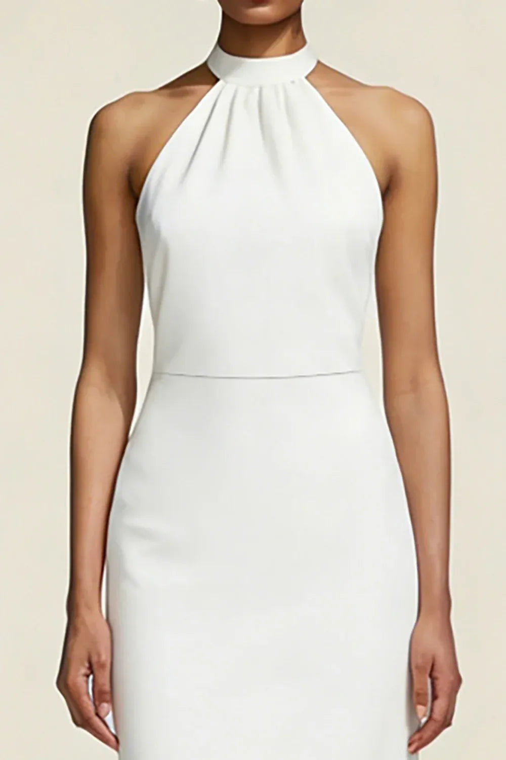 Halter Neck Open Back Crepe Midi Wedding Dress