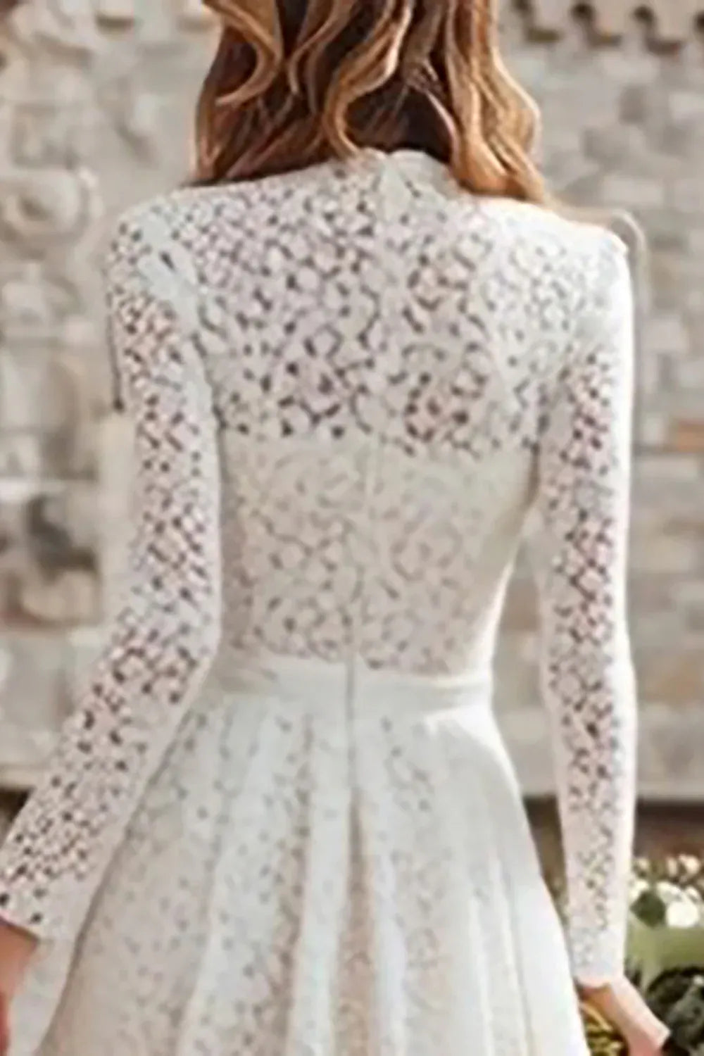 High-Neck Lace Ankle-Length Wedding Dress with Long Sleeves