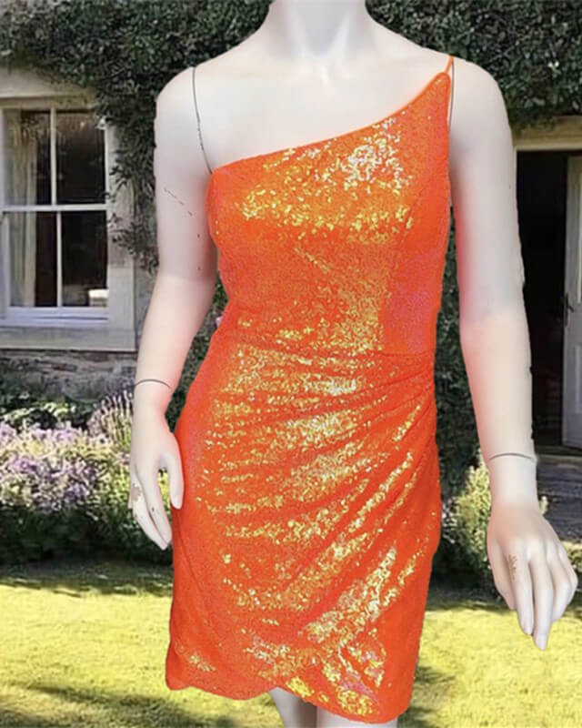 Short Tight Neon Orange Sequin Homecoming Dress