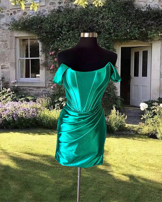 Tight Emerald Green Off-Shoulder Homecoming Dress