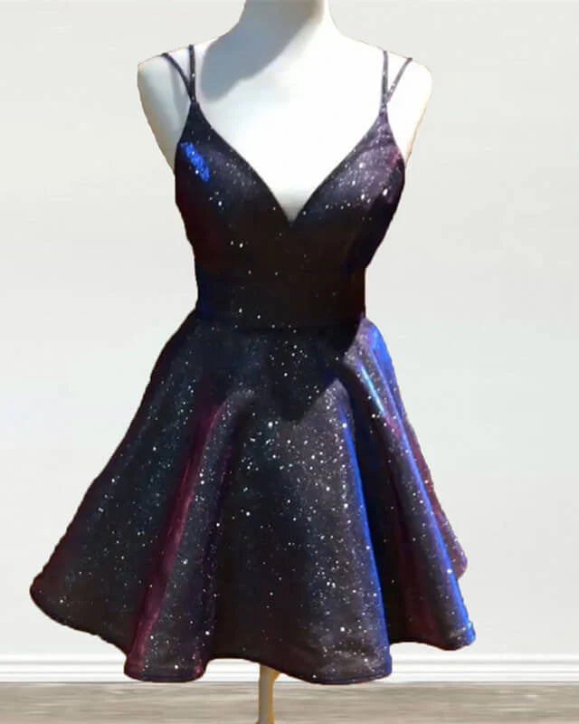 Short Sparkly V-neck Homecoming Dresses