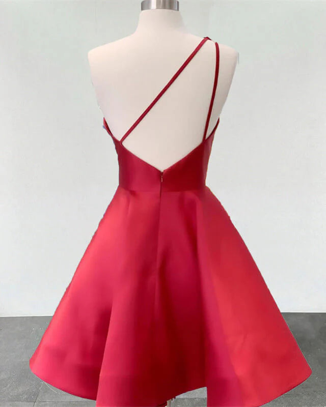 One Shoulder Satin Homecoming Dresses With 3D Flowers