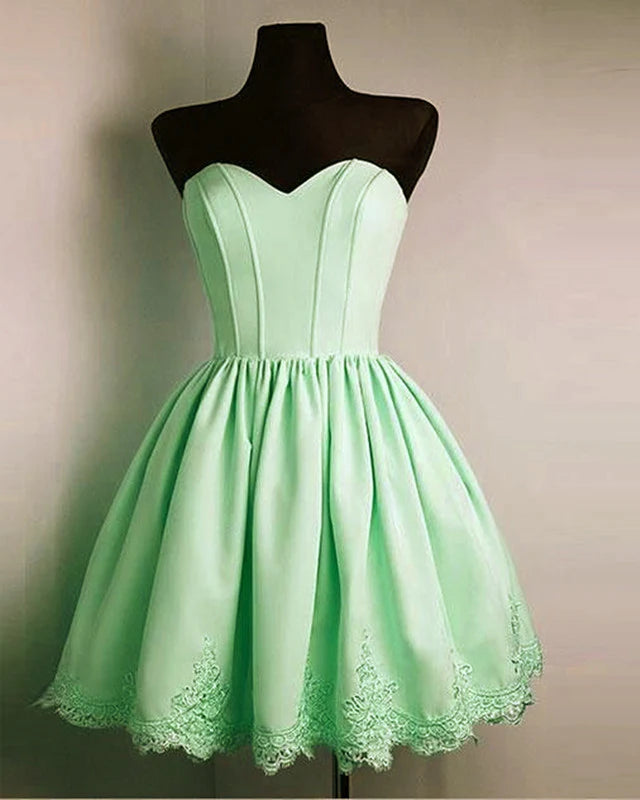 Short Light Green Satin Homecoming Dresses