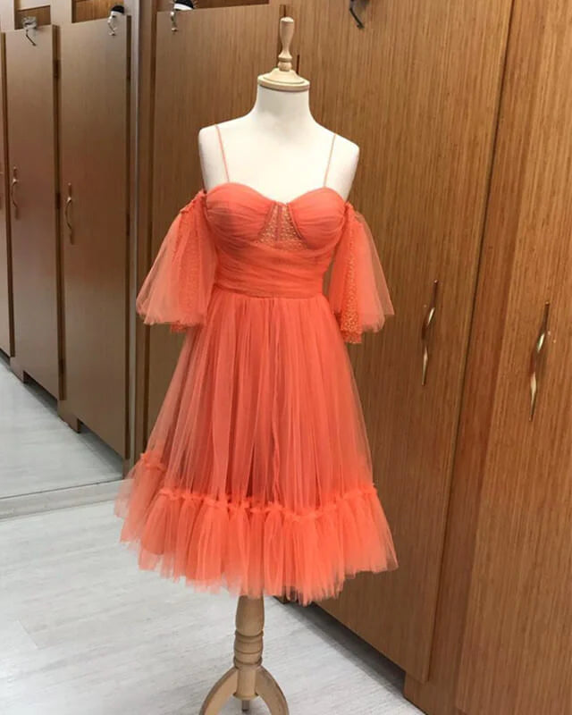 Short Orange Tiered Tulle Homecoming Dress