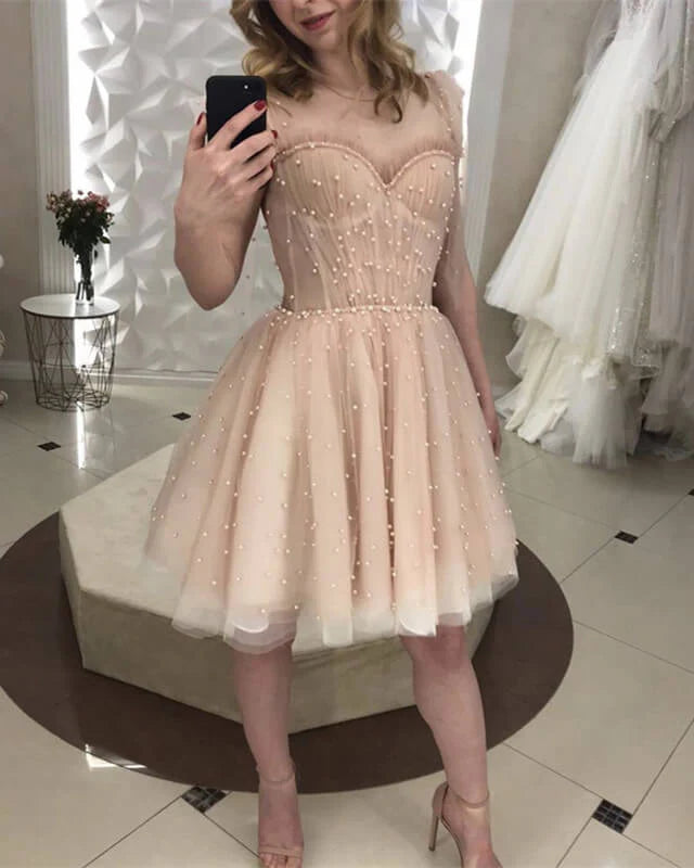 Nude Tulle Corset Ruffles Homecoming Dress