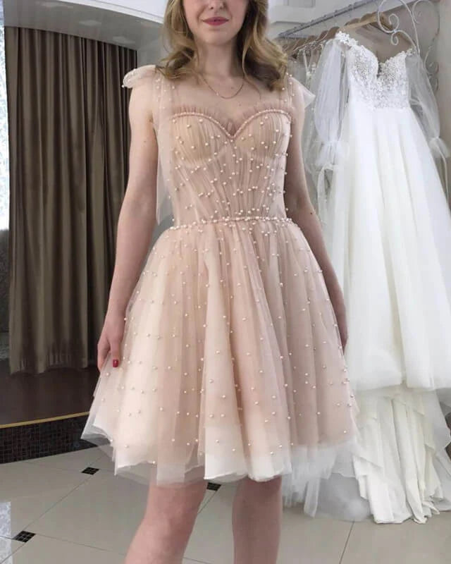 Nude Tulle Corset Ruffles Homecoming Dress