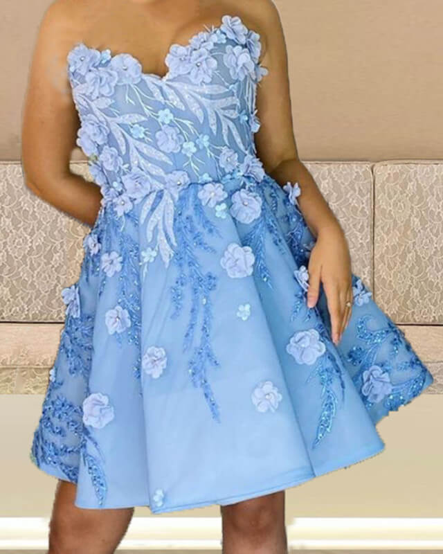 Light Blue 3D Flowers Homecoming Dress