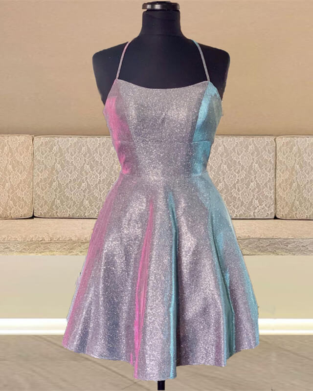 Short Iridescent Blue Homecoming Dress