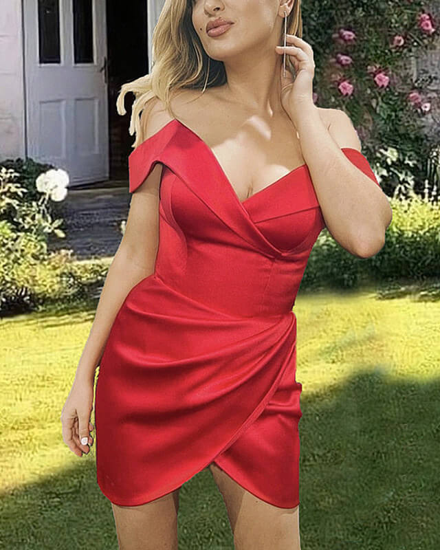 Short Red Tight Off-the-shoulder Homecoming Dress