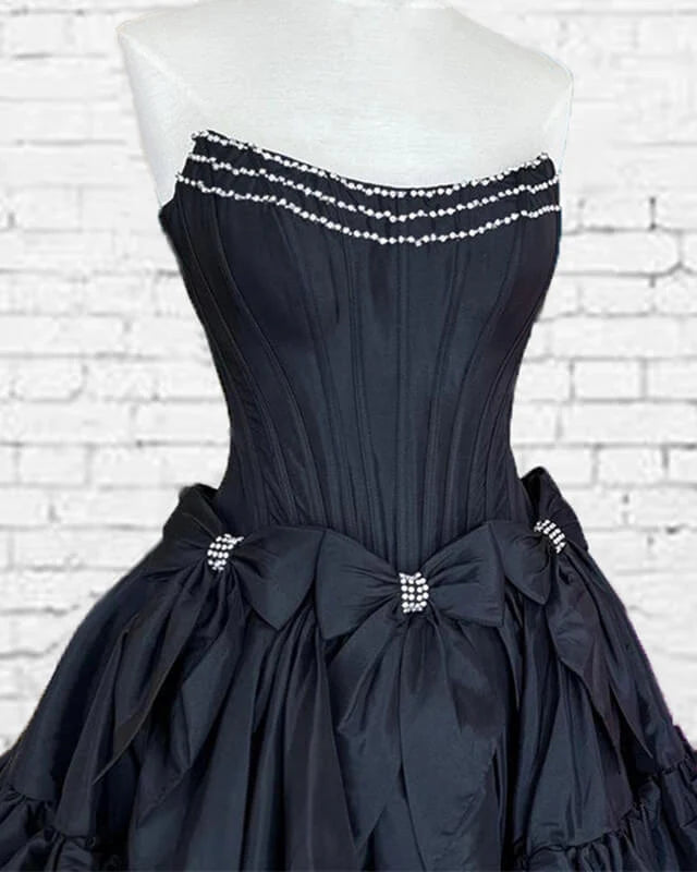 Black Satin Strapless Homecoming Dress