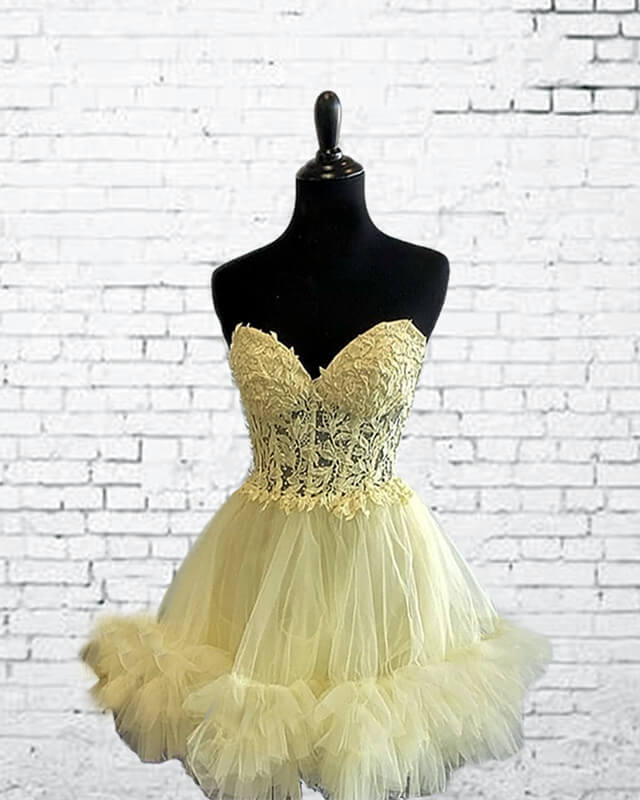 Yellow Lace Corset Ruffle Homecoming Dress