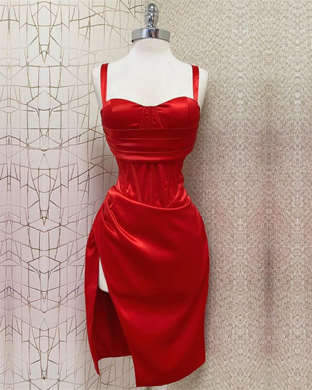 Red Sheath Homecoming  Dress With Slit
