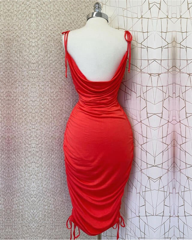 Red Cowl Neck Homecoming Dress
