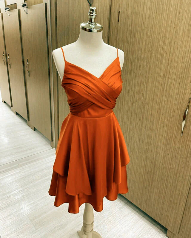 Short Burnt Orange Satin Homecoming Dresses