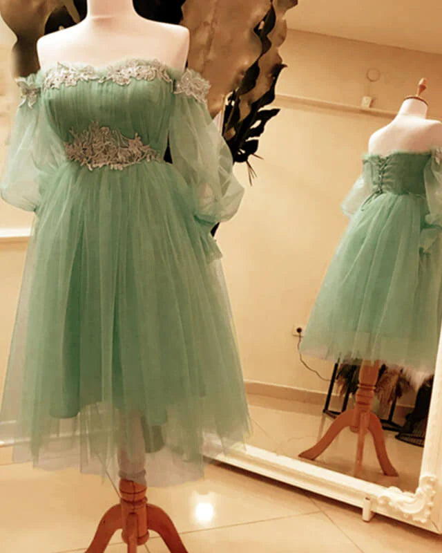 A-line Off Shoulder Tulle Homecoming Dress
