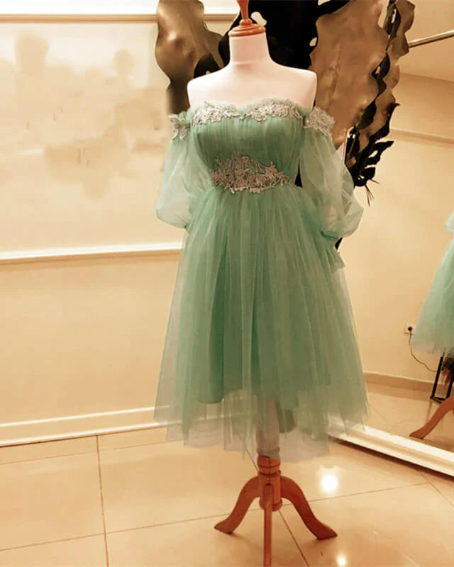 A-line Off Shoulder Tulle Homecoming Dress