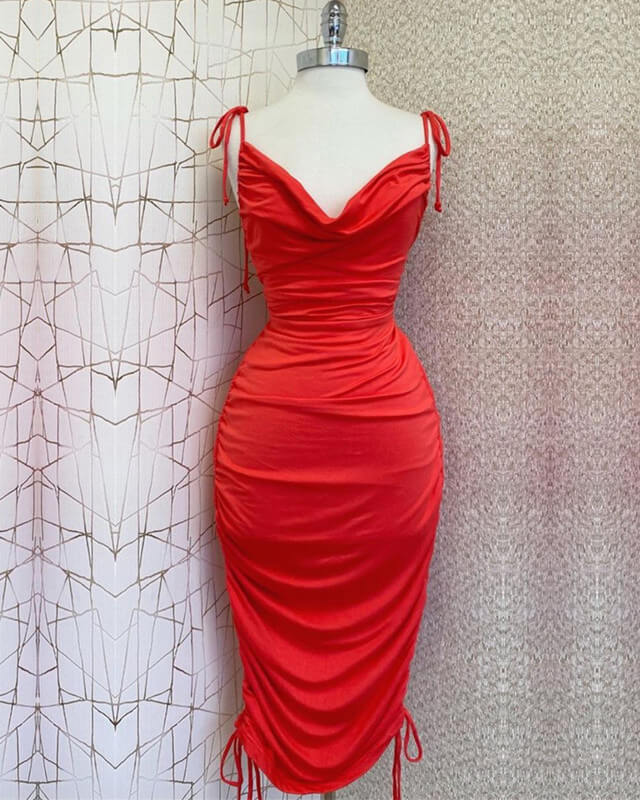Red Cowl Neck Homecoming Dress