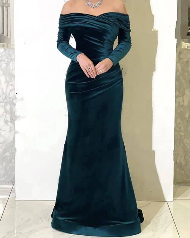 Hunter Green Velvet Evening Dresses