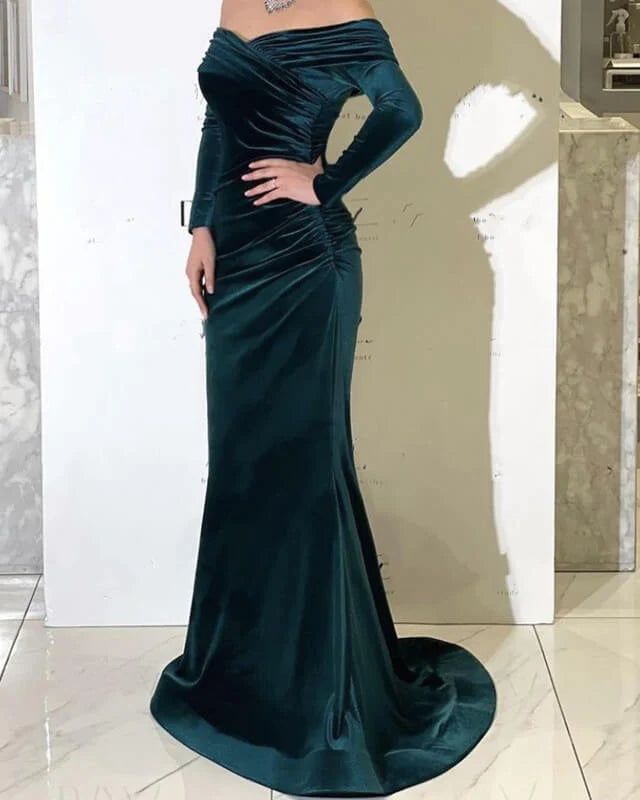 Hunter Green Velvet Evening Dresses