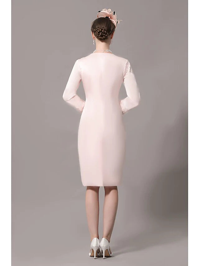 Mother of the Bride Dress Plus Size Elegant Scoop Neck Knee Length Satin Sleeveless with Beading Appliques