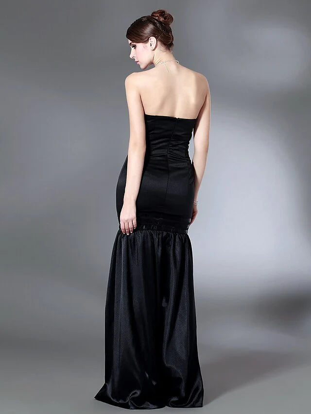 DingjiOpen Back Holiday Cocktail Party Formal Evening Dress Strapless Sleeveless Floor Length Stretch Satin with Draping