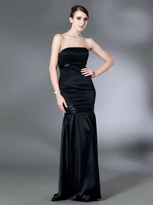 DingjiOpen Back Holiday Cocktail Party Formal Evening Dress Strapless Sleeveless Floor Length Stretch Satin with Draping