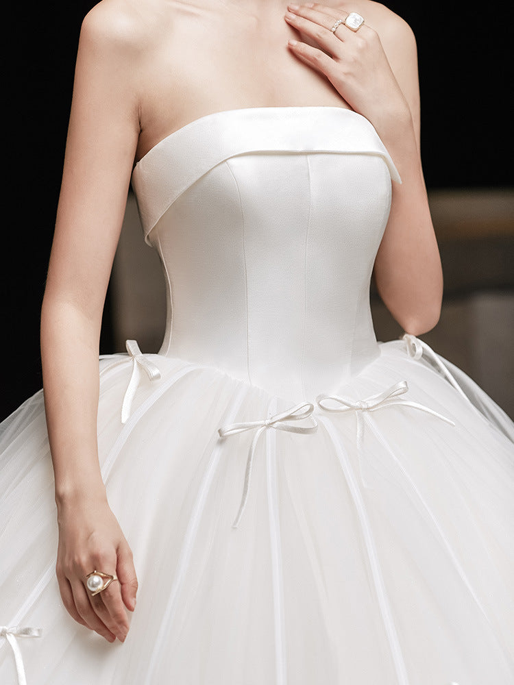 Off Shoulder Tulle Long Wedding Dress Ivory Bridal Gown