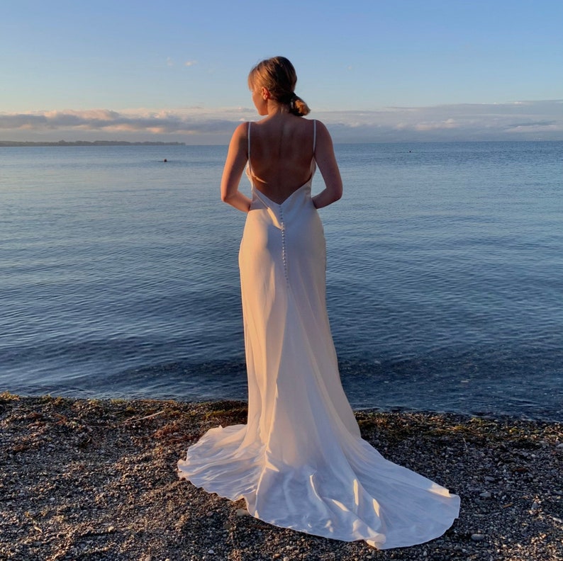 Simple Wedding Slip Dress With Open Back In Ivory Wedding Dress With A Train