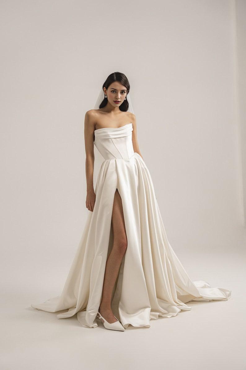 Satin Ivory Wedding Dress Corset Wedding Dress A-line Off Shoulder Wedding Dress Victorian Wedding Dress