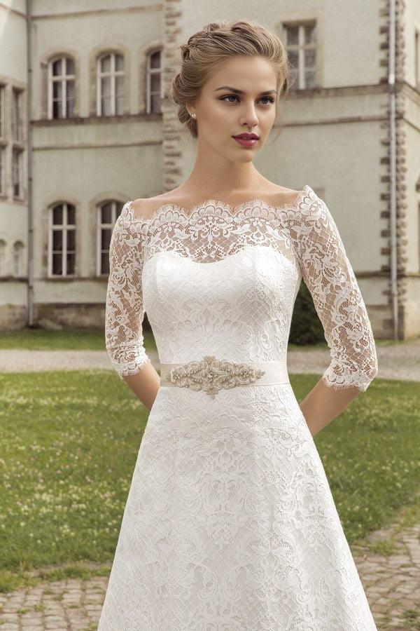 Lace Bridal Dress Half Sleeve A-line Wedding Dress