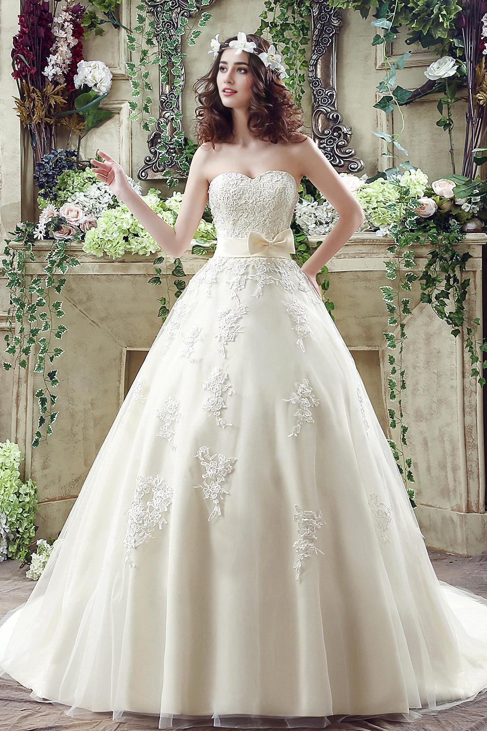 Lace Ball Gown Wedding Dress Tulle Lace-Up Bridal Gown