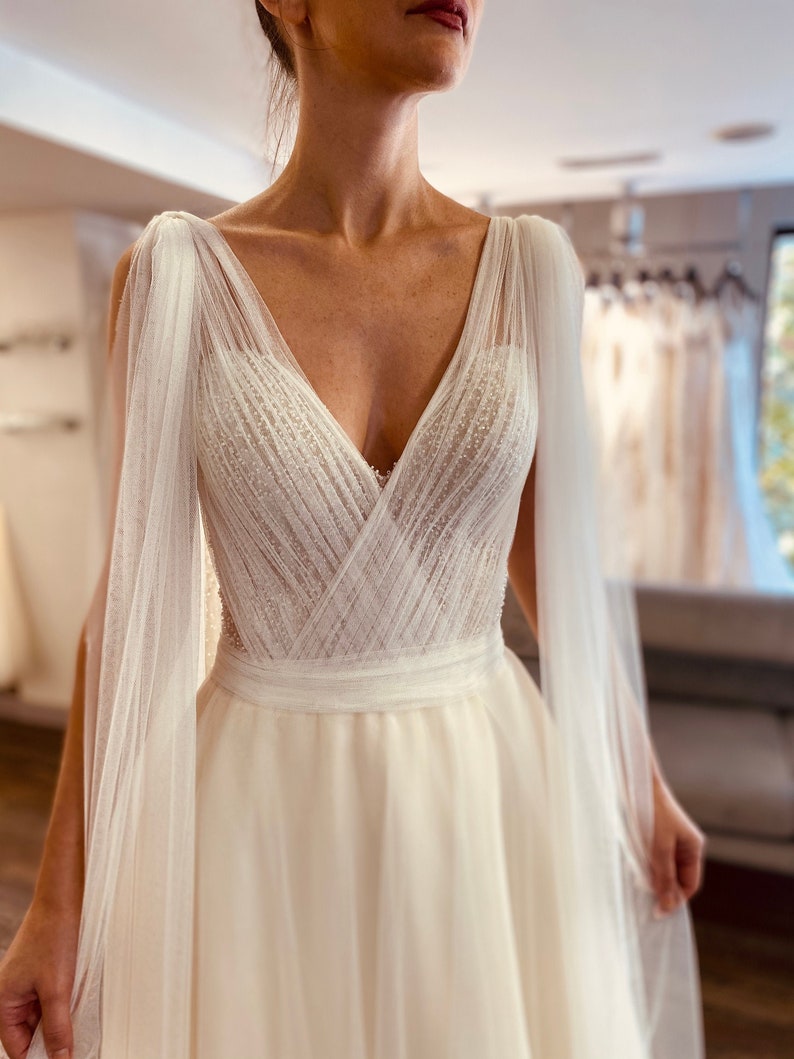 Boho Bridal Gown Tulle Wedding Gown Lace Bridal Gown Ivory Bridal Gown