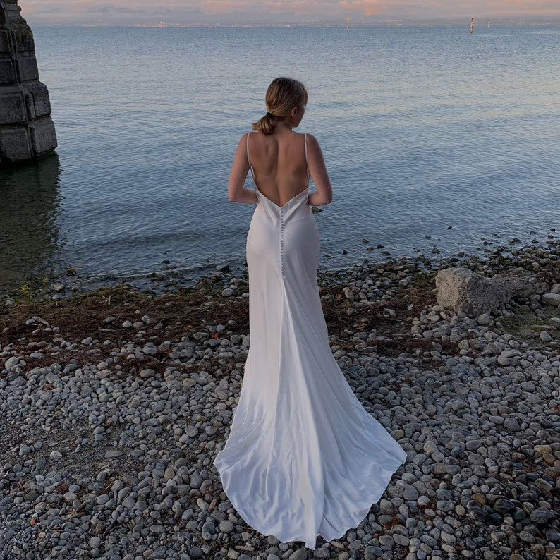 Simple Wedding Slip Dress With Open Back In Ivory Wedding Dress With A Train